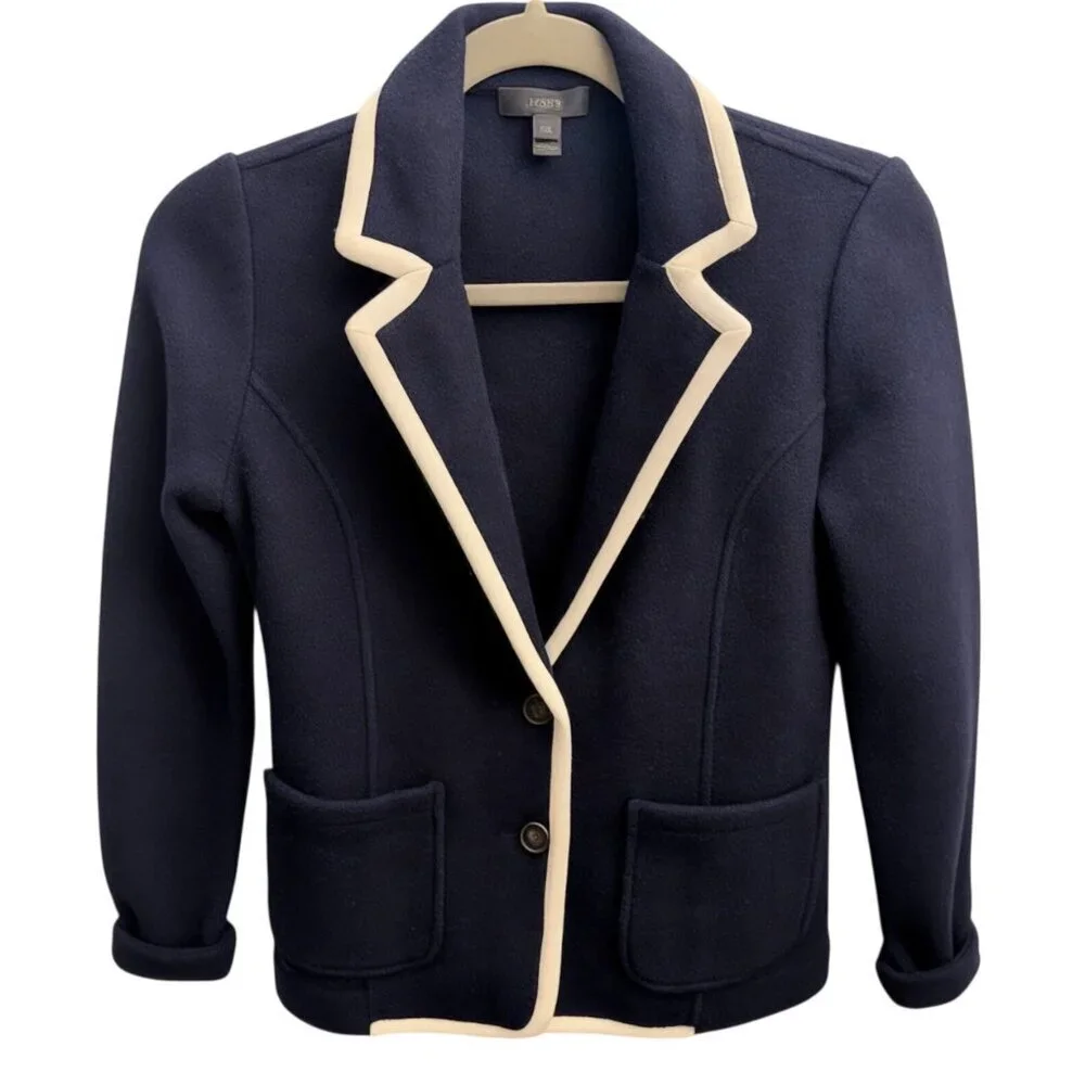 New J. Crew Schoolboy Sweater-Blazer Navy - Size XXS - Merino Wool - MSRP $198